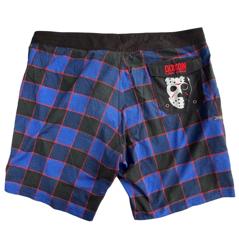 Dixxon Flannel Co Jason Friday the 13th Board Shorts Blue Black Plaid Mens 42 - Picture 2 of 7